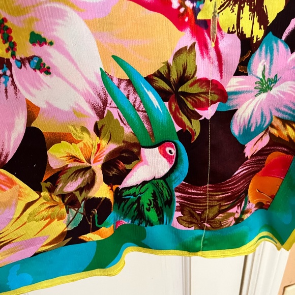 100% silk CACHE TOP KAFTAN PONCHO BLOUSE tropical floral design - Picture 3 of 10